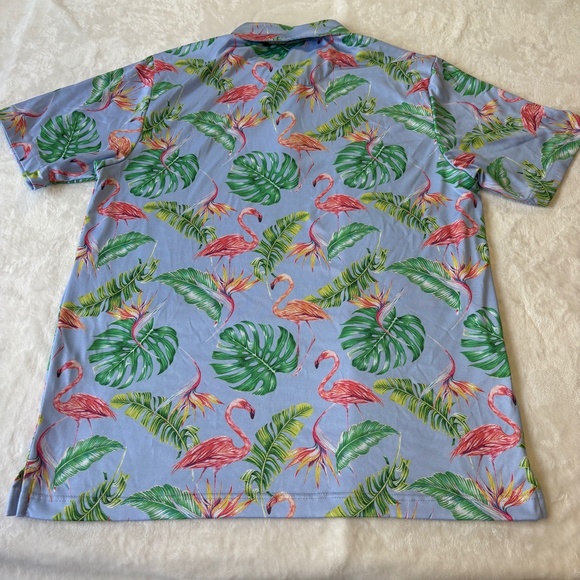 Construct Golf Quick Dry Polo Shirt Mens Size M Tropical Flamingo AOP - Picture 4 of 6